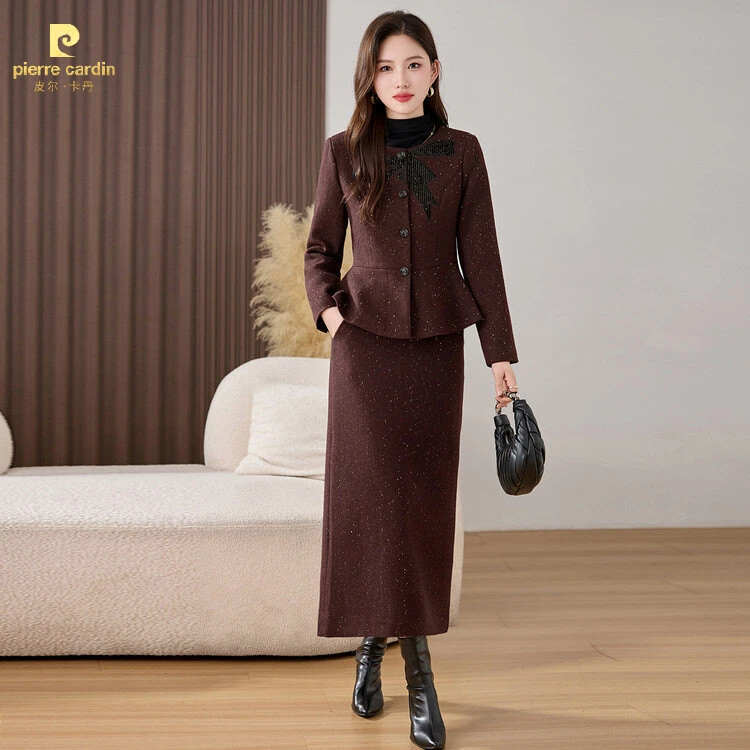 皮尔卡丹秋冬女士流行时尚套装小香风显瘦气质洋气女神范复古修身