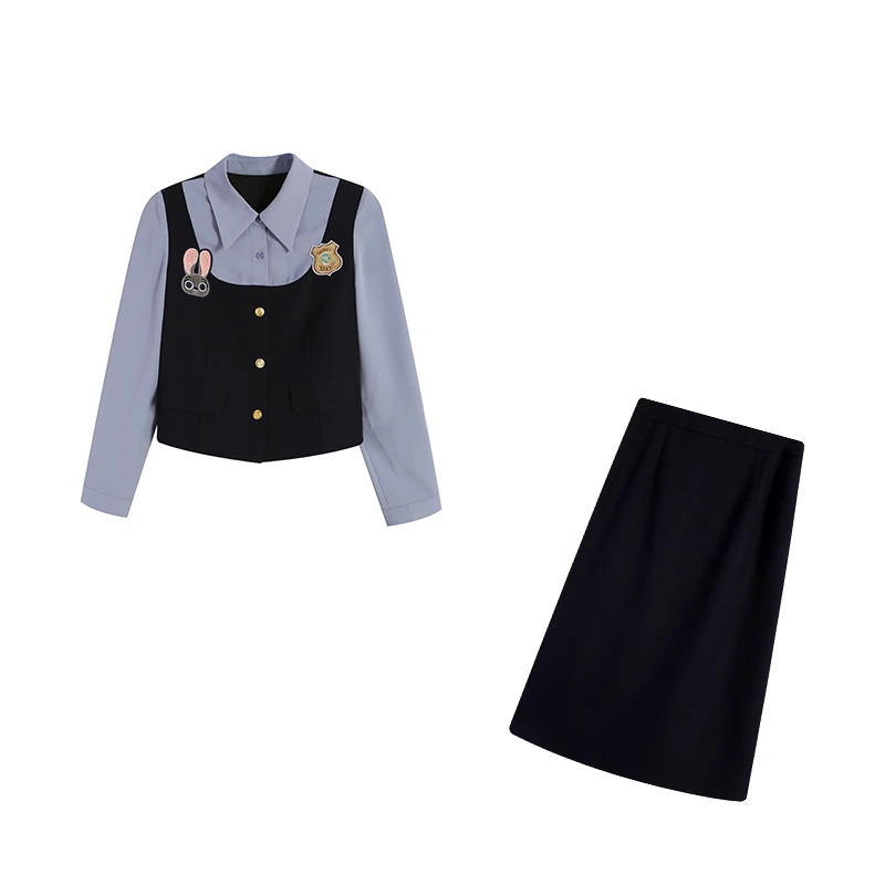 藏青色长裙衬衫女士黑色短裙套装长袖ZL110297裙子学院风气质秋季