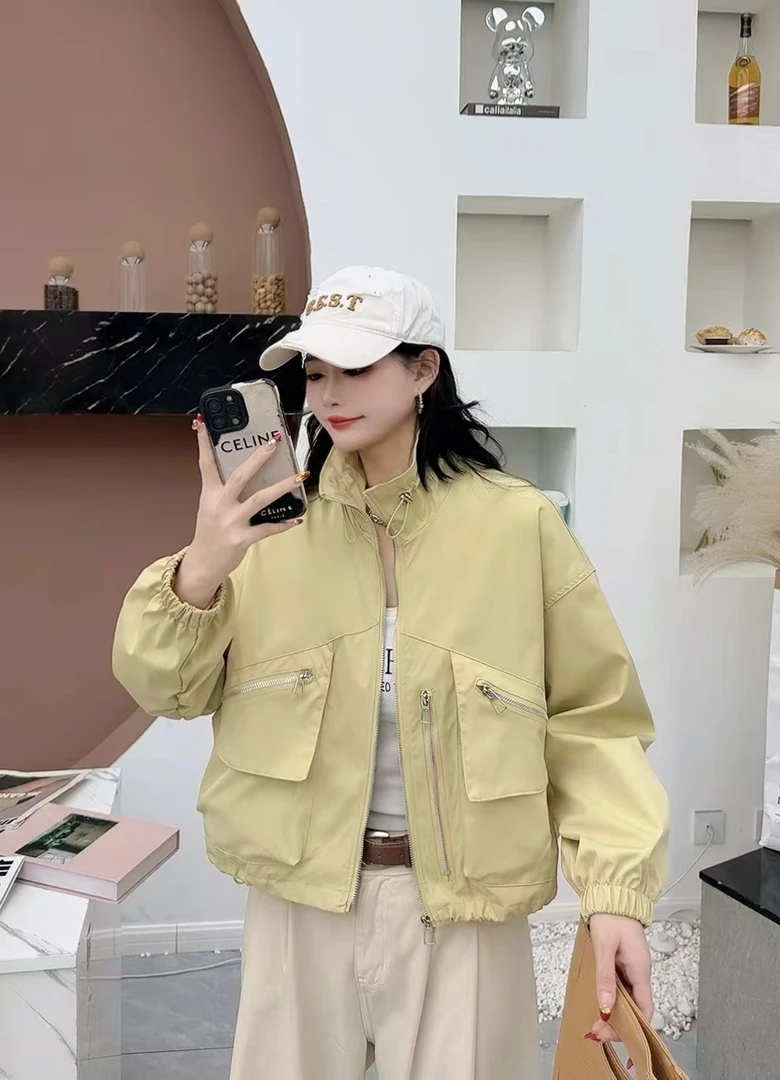 2501女立领短外套夹克时尚上衣秋款休闲风衣ins潮流口袋拉链
