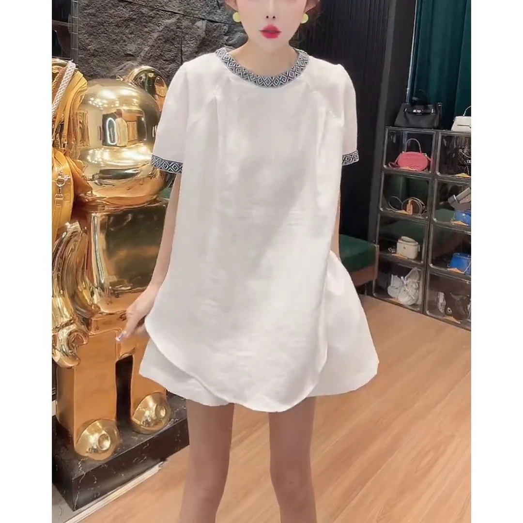 简约拼接时尚显瘦宽松上衣收腰时尚短裤套装夏季新款减龄风两件套