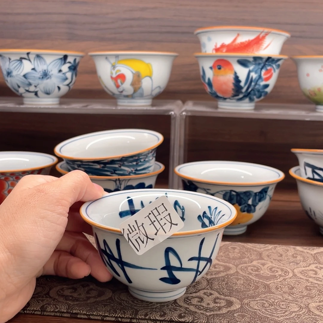 釉下手绘茶具微瑕