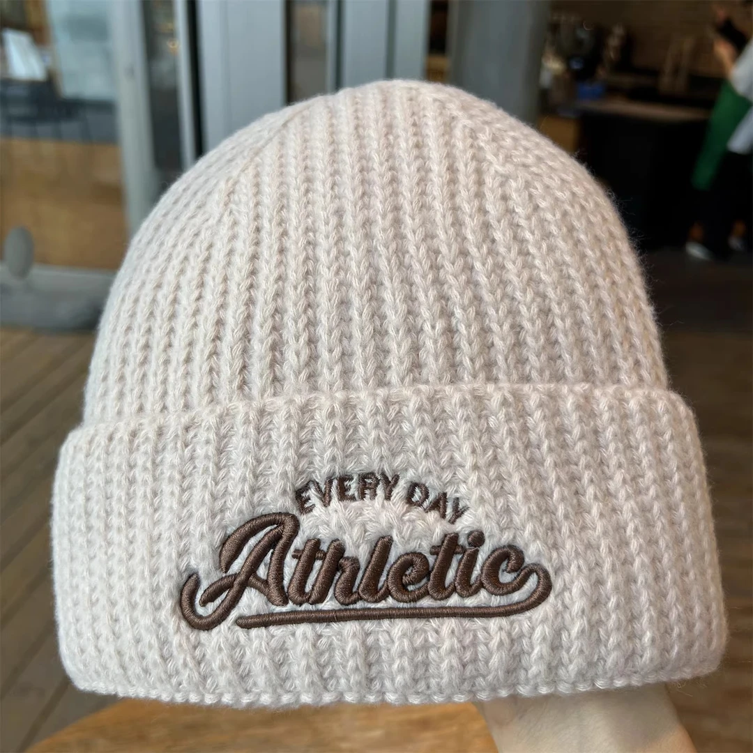 毛线帽大头围显脸小美式刺绣字母针织帽保暖帽男女秋冬休闲防寒帽