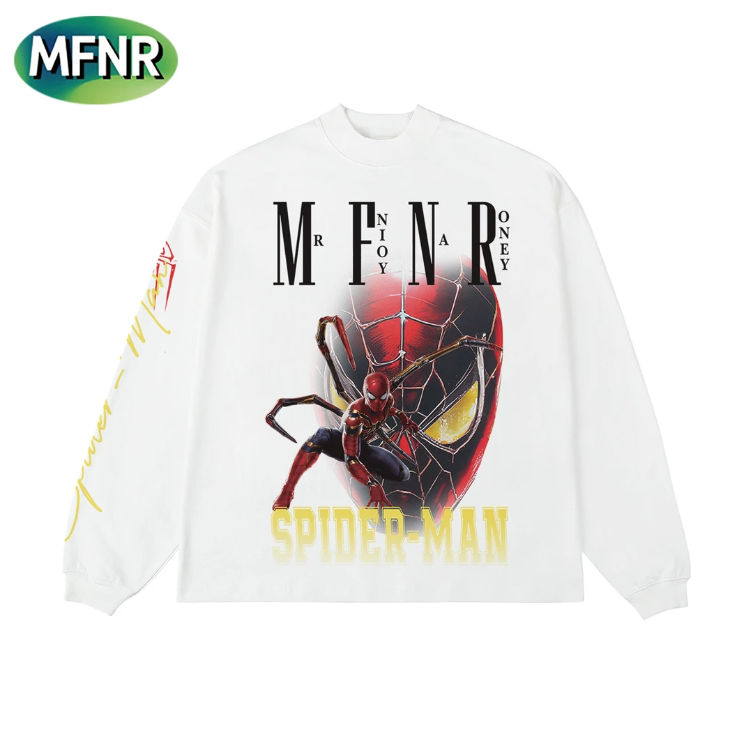 美式复古oversize印花长袖男街头设计感宽松圆领百搭重磅纯棉T恤