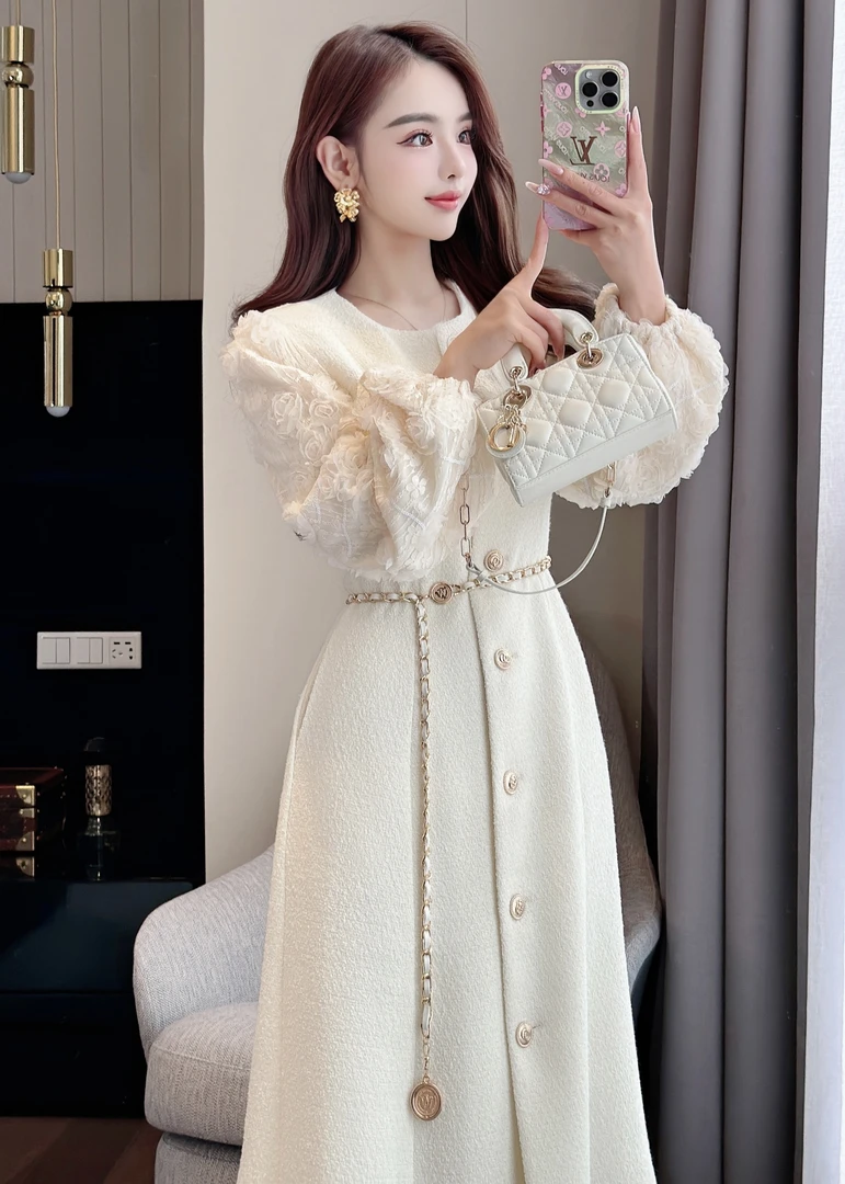 【清仓】DY04轻奢显瘦设计感时尚气质小香风粗花呢大衣外套