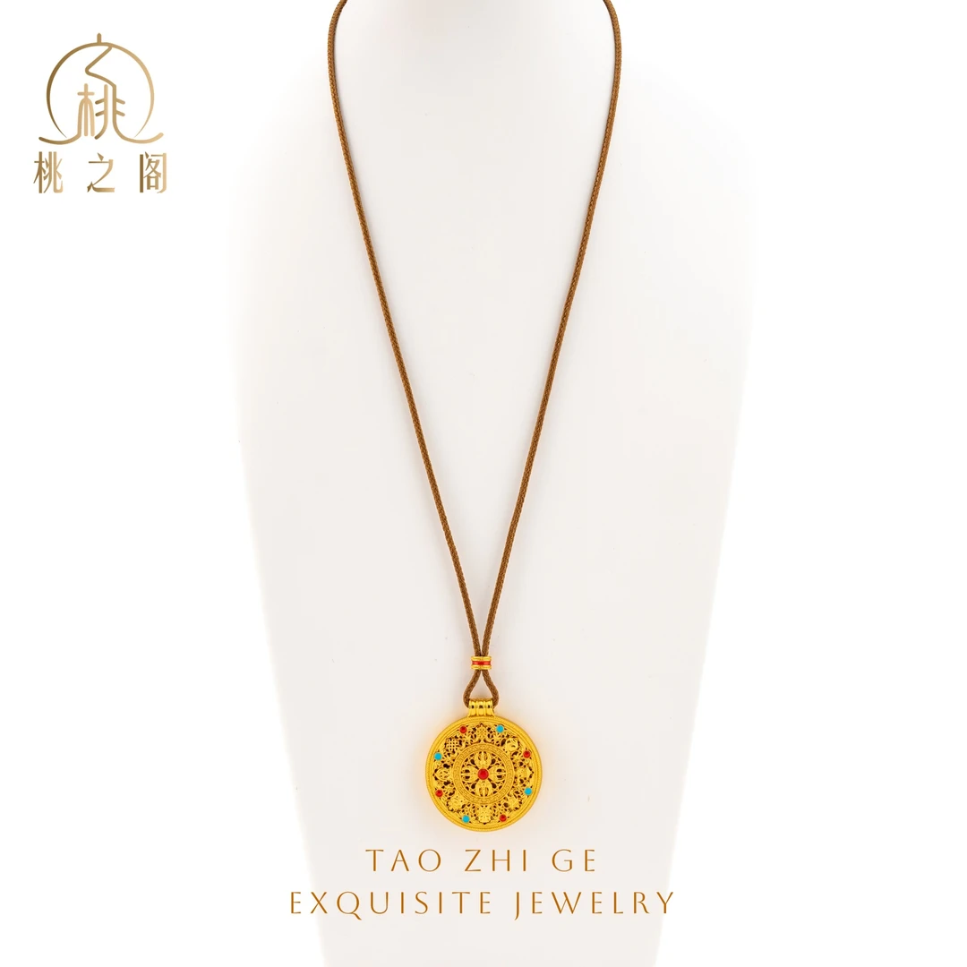 铜合金布艺项链 富贵八宝罗盘新中式项链编绳款AG1186