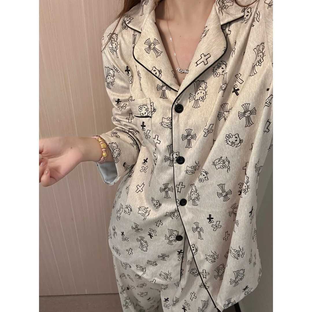 【时尚Kitty】韩版睡衣女秋冬款小众设计感套装长袖长裤家居服