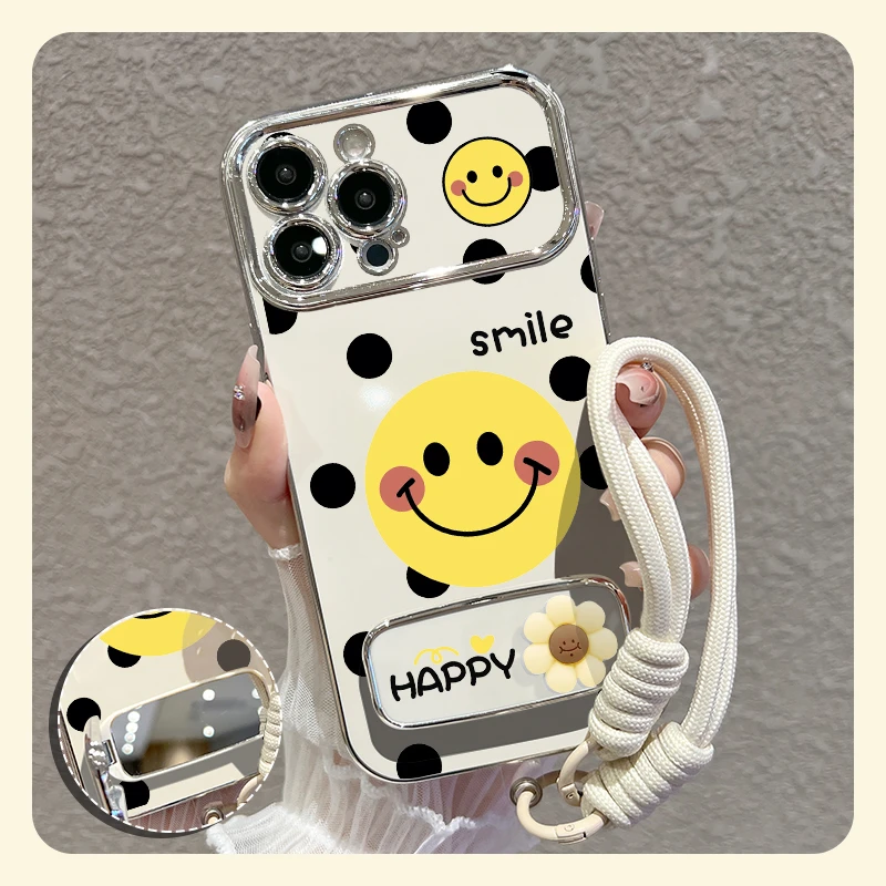 【苹果/华为/oppo/vivo/小米】适用黑点笑脸大视窗手机壳防摔套女款