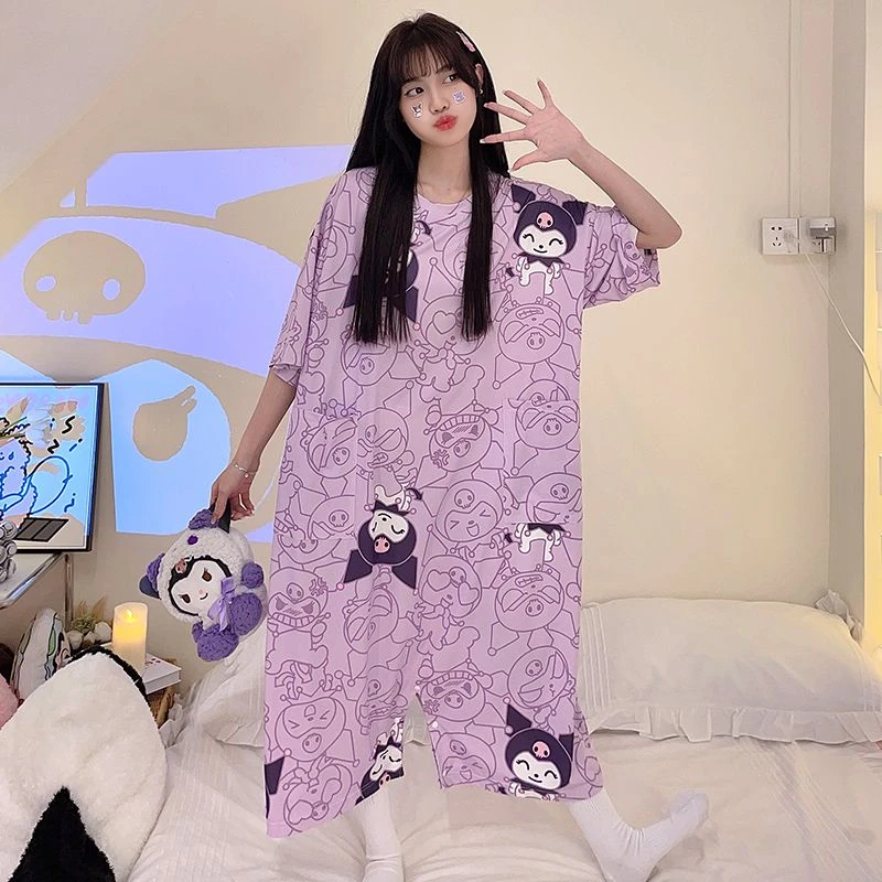 库洛米卡通连体睡衣夏季短袖薄款可爱睡衣女可外穿凉感学生家居服