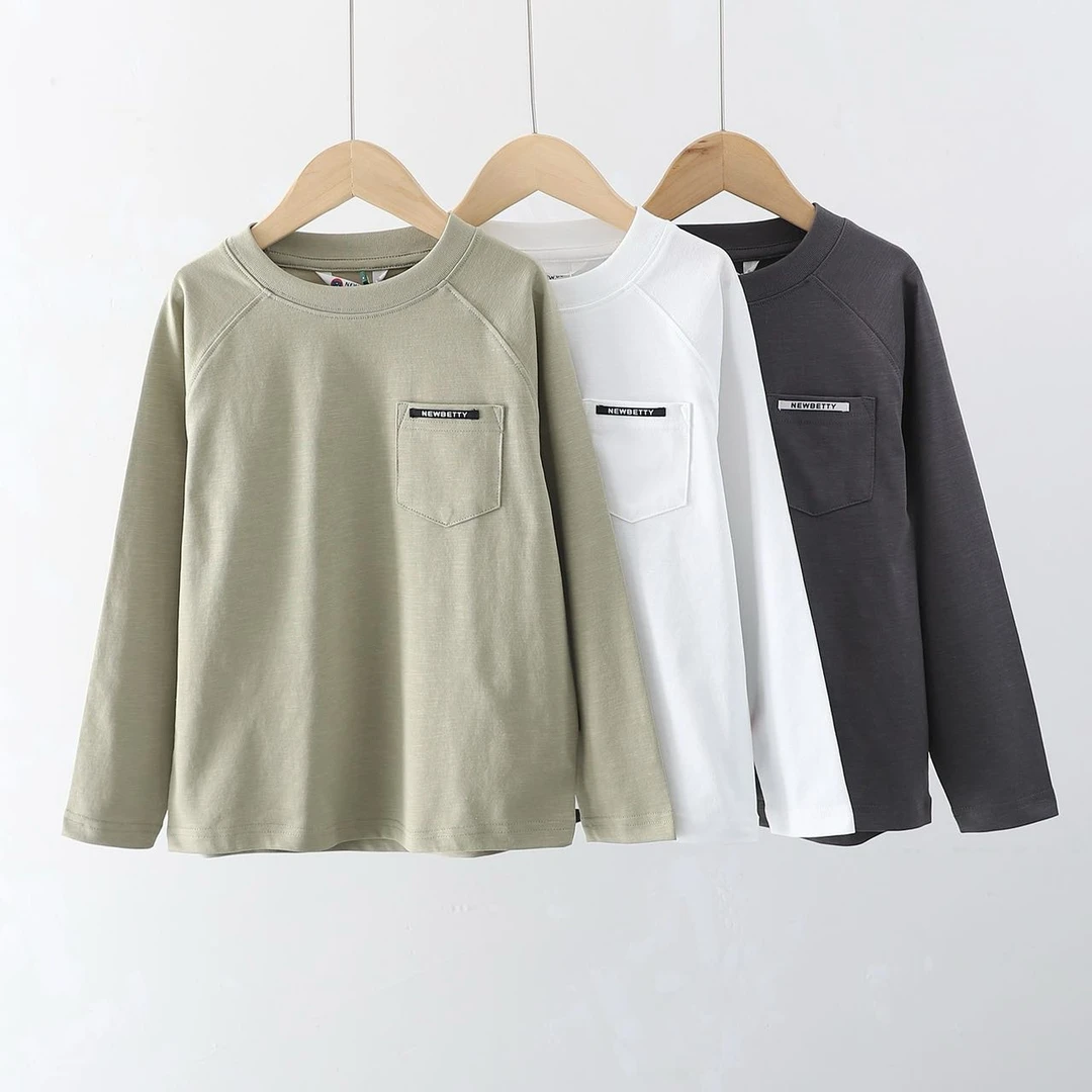 肉肉家-【纯色竹节插肩袖T恤】儿童春季亲肤舒适时尚百搭上衣