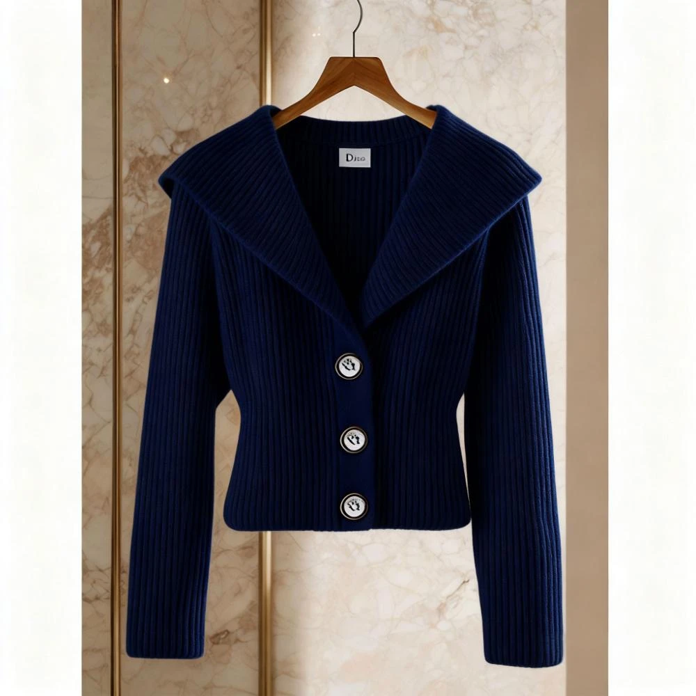 慵懒风女装藏青色针织衫2025年早秋季新款高级感洋气时尚长袖上衣