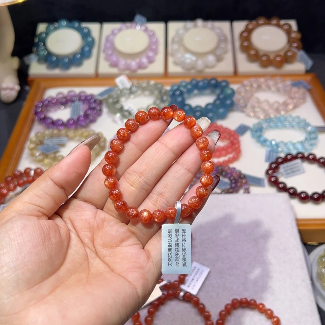 长石手串未镶嵌s****色金太阳7.2m m