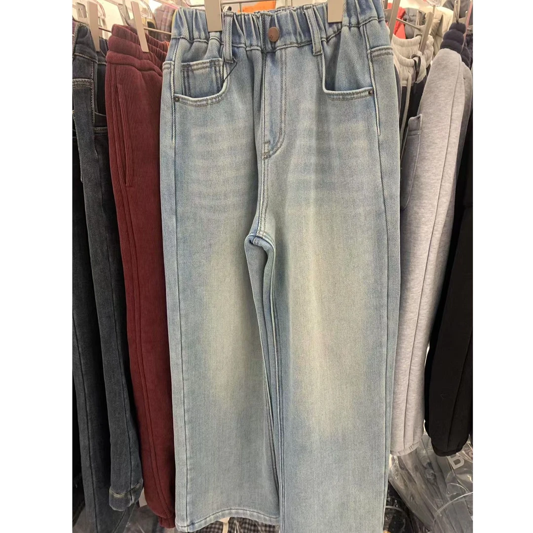 9090款儿童牛仔裤棉裤休闲裤高腰时尚百搭复古宽松潮流水洗阔腿