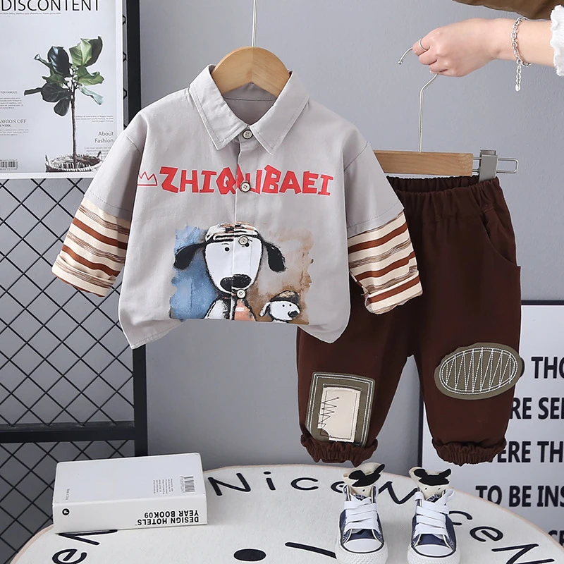 1-3-5岁宝宝卡通衬衣2025春秋新款小男孩洋气长袖两件套