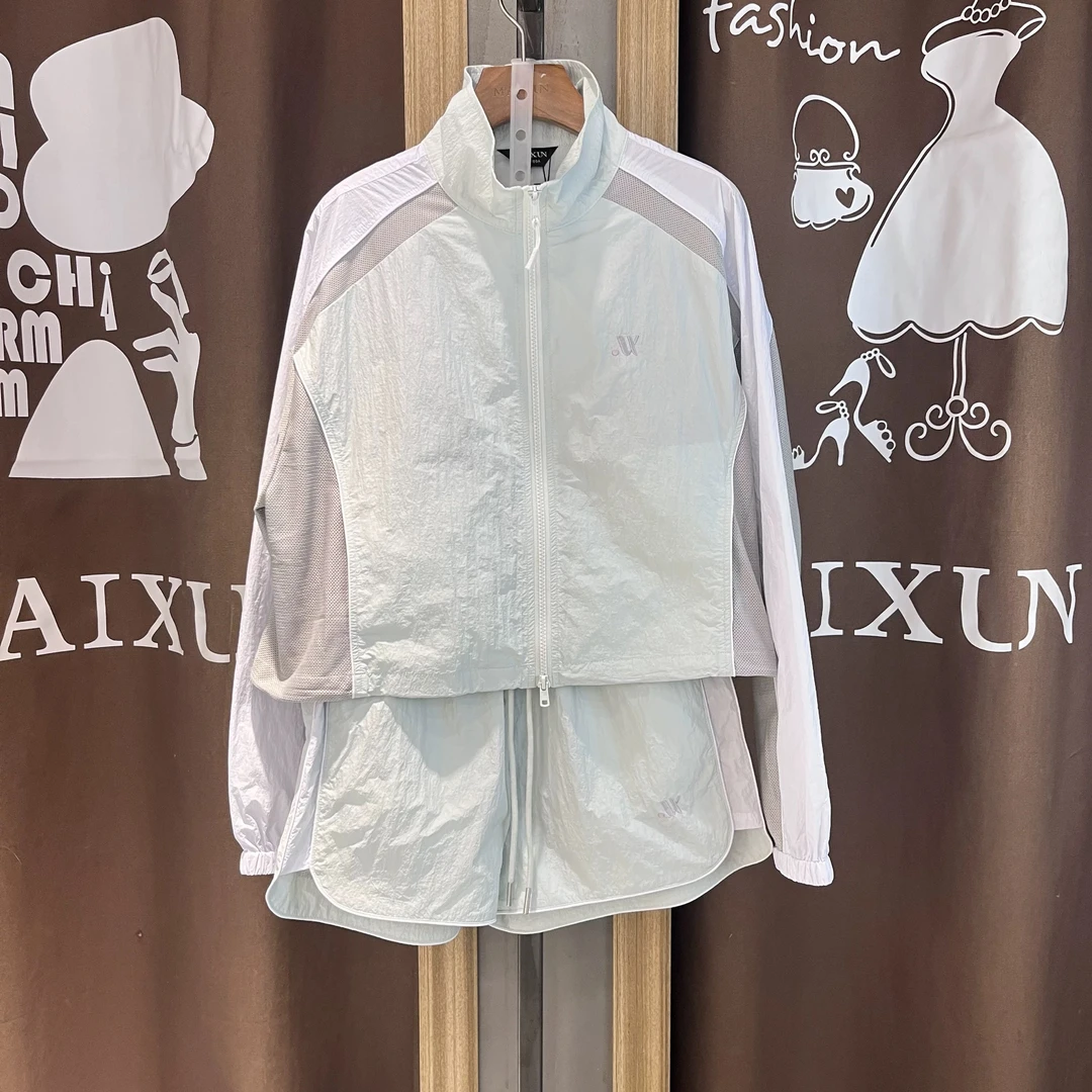 麦寻女装TZKDS04B夏款速干运动长袖防晒遮肚显瘦短裤套装