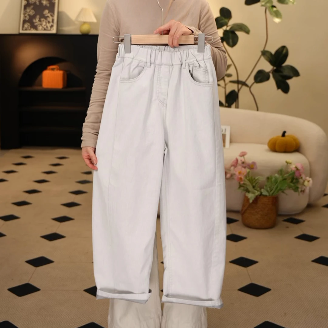 女童牛仔裤春季2025新款儿童宽松浅色水洗软牛仔直筒百搭休闲裤子