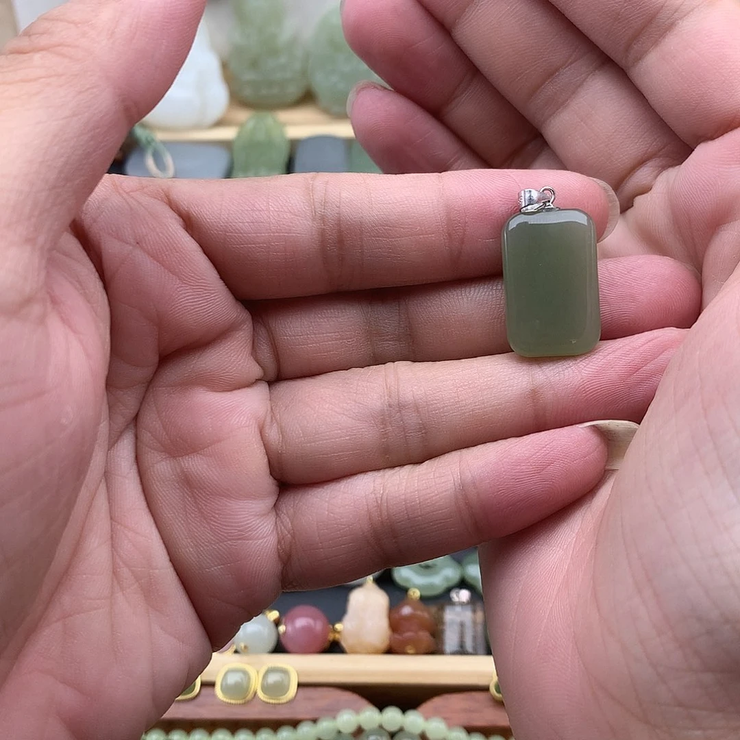 和田玉银S925镶嵌吊坠(不含链)