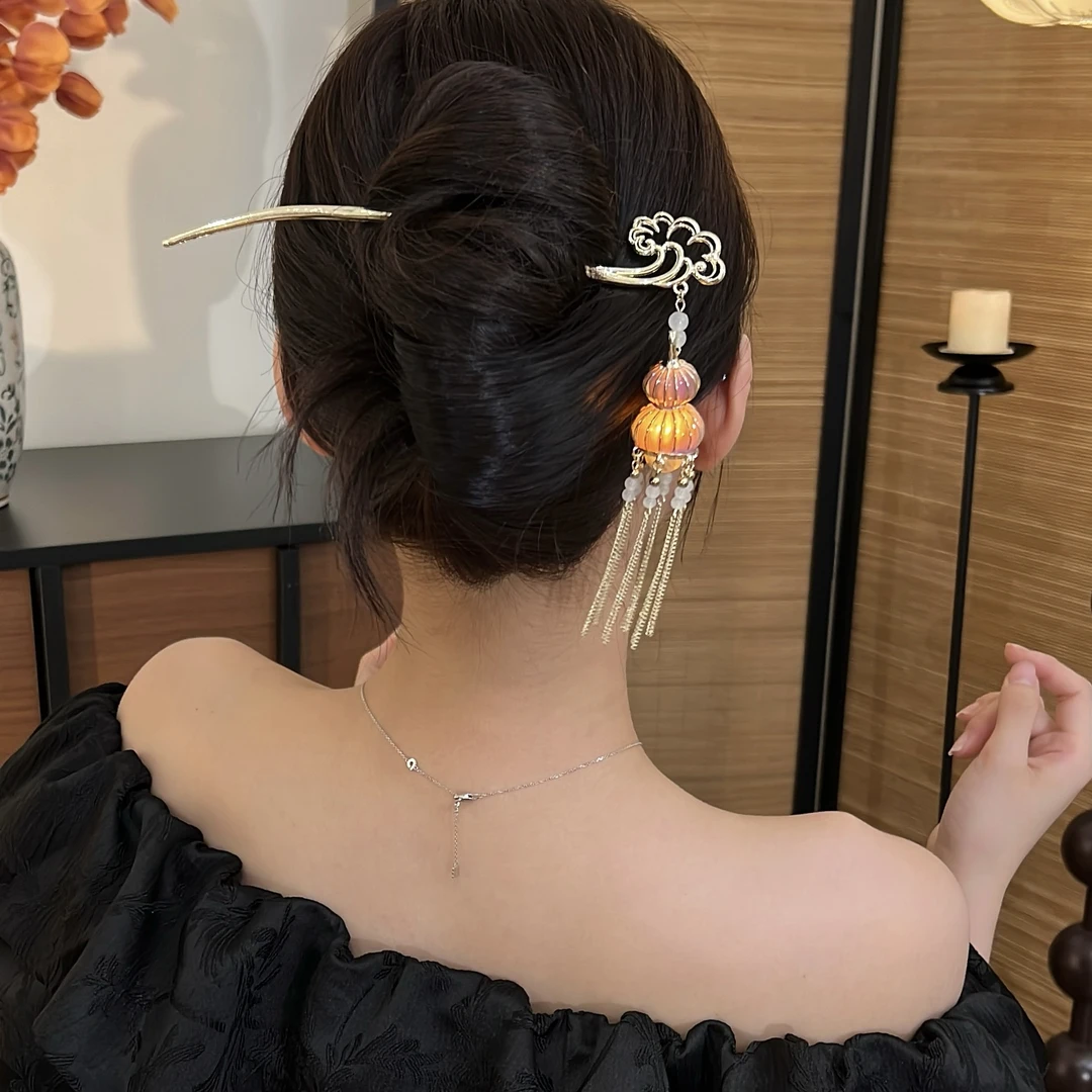 新中式古风祥云葫芦发光发簪流苏步摇盘发民族风簪子