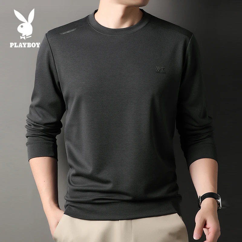 花花公子秋冬新款男士卫衣高端时尚休闲百搭打底衫潮流圆领上衣服