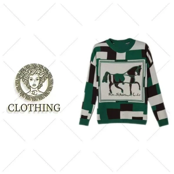 【CLOTHING/原创设计】欧韩时尚秋冬新款圆领烫钻小马针织宽松上衣