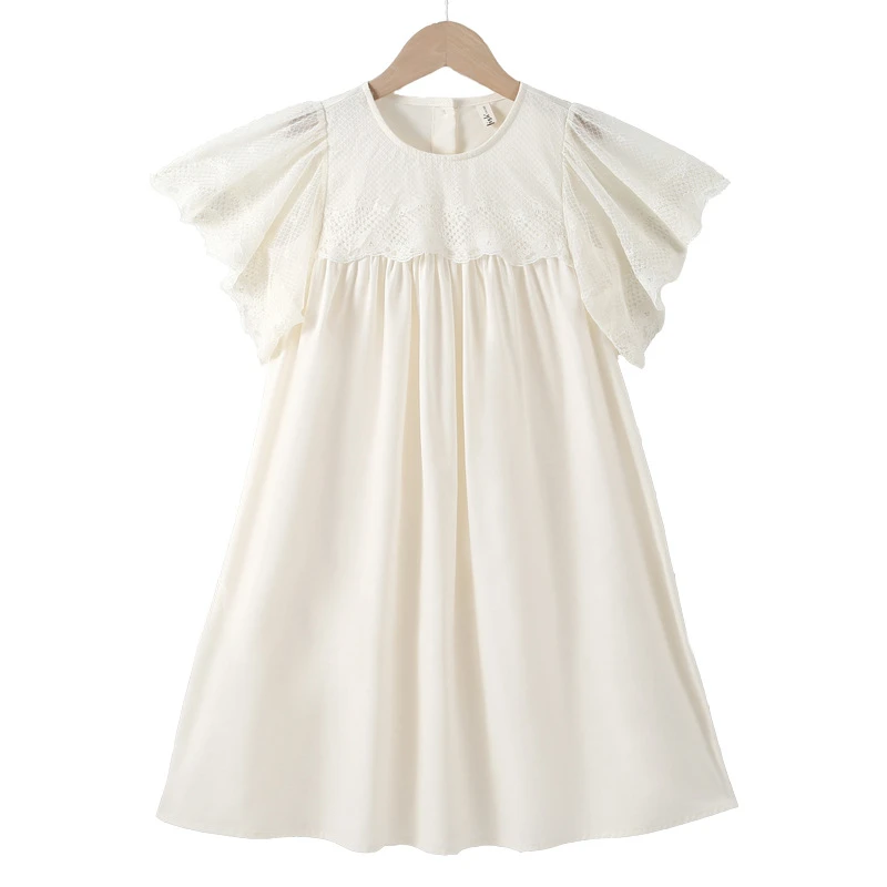 2025夏装女童蕾丝花边连衣服韩系女孩娃娃裙洋气中大童女装棉布裙