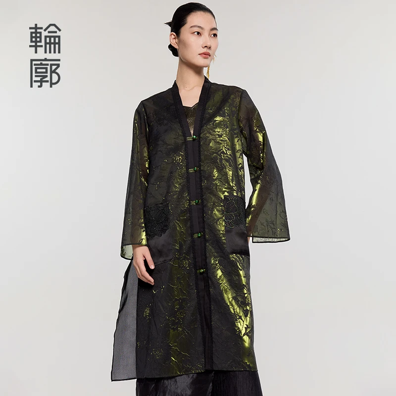 轮廓茯苓国风新中式外套女士气质时尚中长款提花休闲外套L251Y027