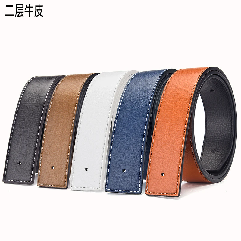 不带头男士腰带适配H扣皮带条二层牛皮打孔平滑扣不带头皮带