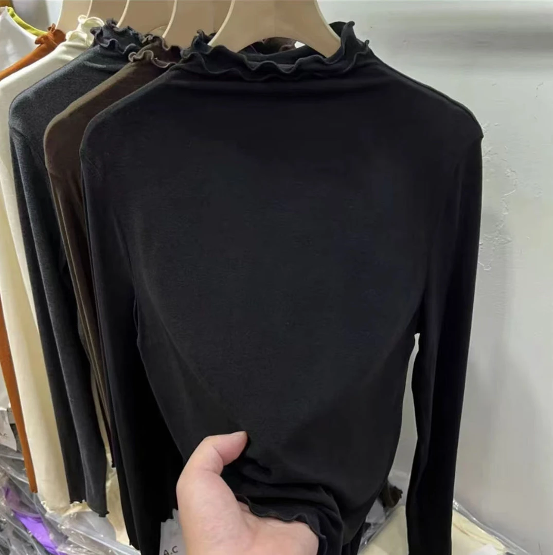 77【韩系双层木耳领慕斯绒】打底衫