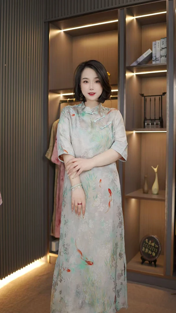 锦鲤-新款新中式国风宽松显瘦斜襟旗袍连衣裙