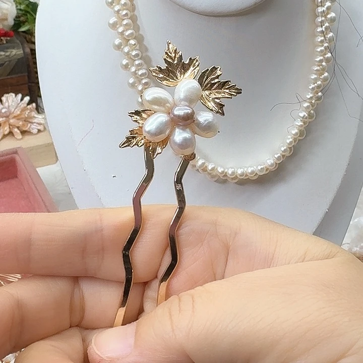 淡水珍珠发饰银S925镶嵌