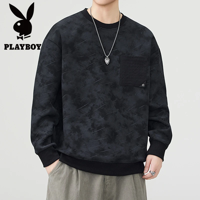 PLAYBOY/花花公子2025秋季长袖扎染男士宽松卫衣上衣圆领卫衣外套