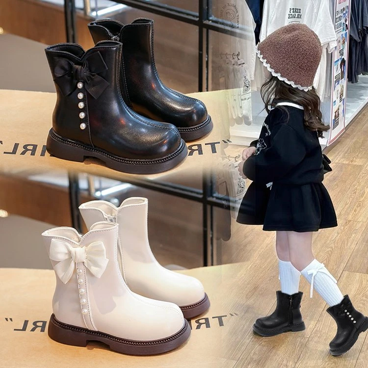 女童加绒靴子儿童洋气中筒公主靴2025冬季新款女孩韩系二棉马丁靴