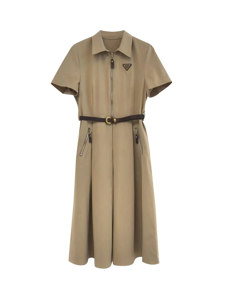 【威尼斯买手店-H 】短袖拉链连衣裙腰带装饰尽显飒爽魅力休闲6693