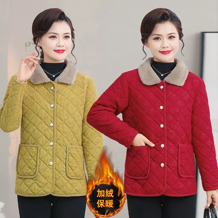 妈妈装冬新款加绒加厚新款棉衣中老年女装洋气保暖厚实奶奶装棉袄