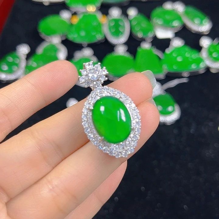 翡翠银S925镶嵌吊坠(不含链)