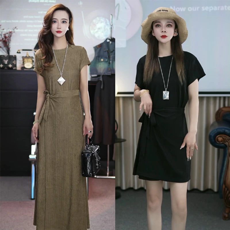 【运费补贴】简约绑带连衣裙女夏季收腰显瘦百搭宽松慵懒风连衣裙