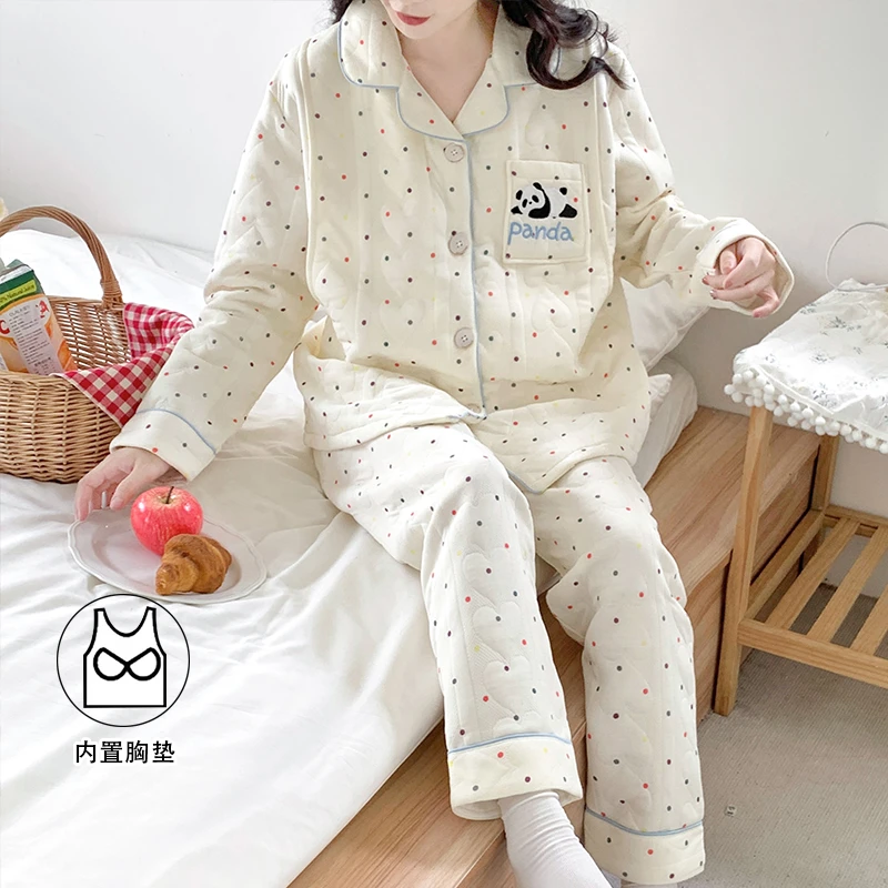 【秋冬-空气棉】月子服秋季产后纯棉夹层睡衣女哺乳喂奶孕妇家居服