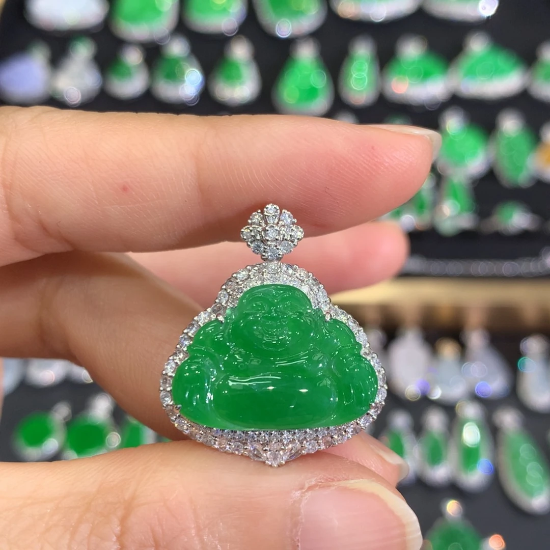 翡翠18K金镶嵌吊坠(不含链)