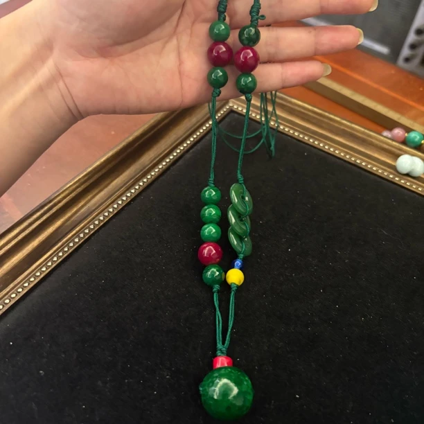 合金项链 LZ1523 绿色平安扣三颗绳编琉璃项链