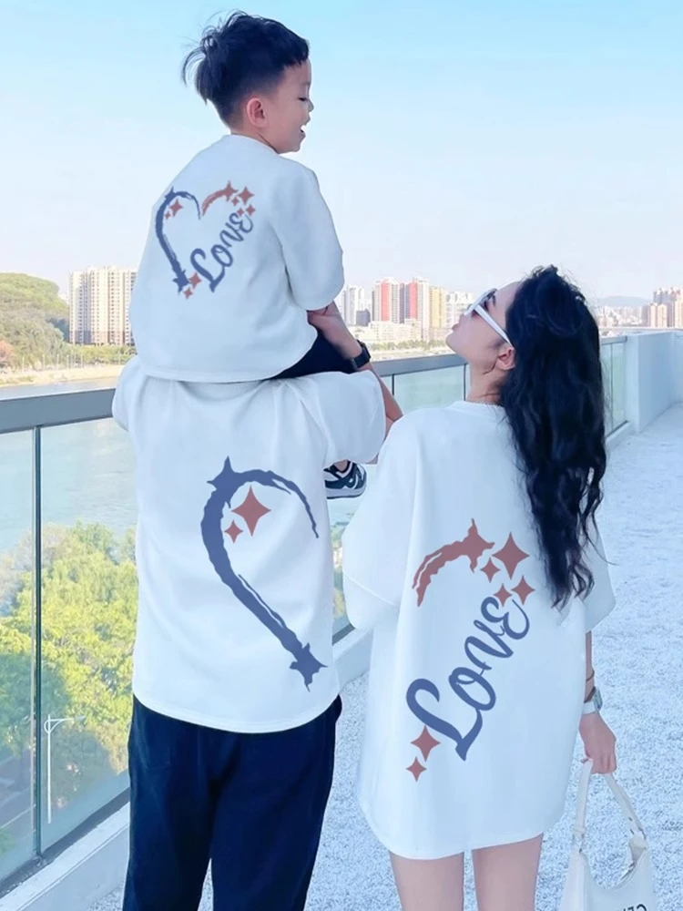 亲子装一家三口四口2025新款夏季网红高级感小众纯棉短袖t恤宽松