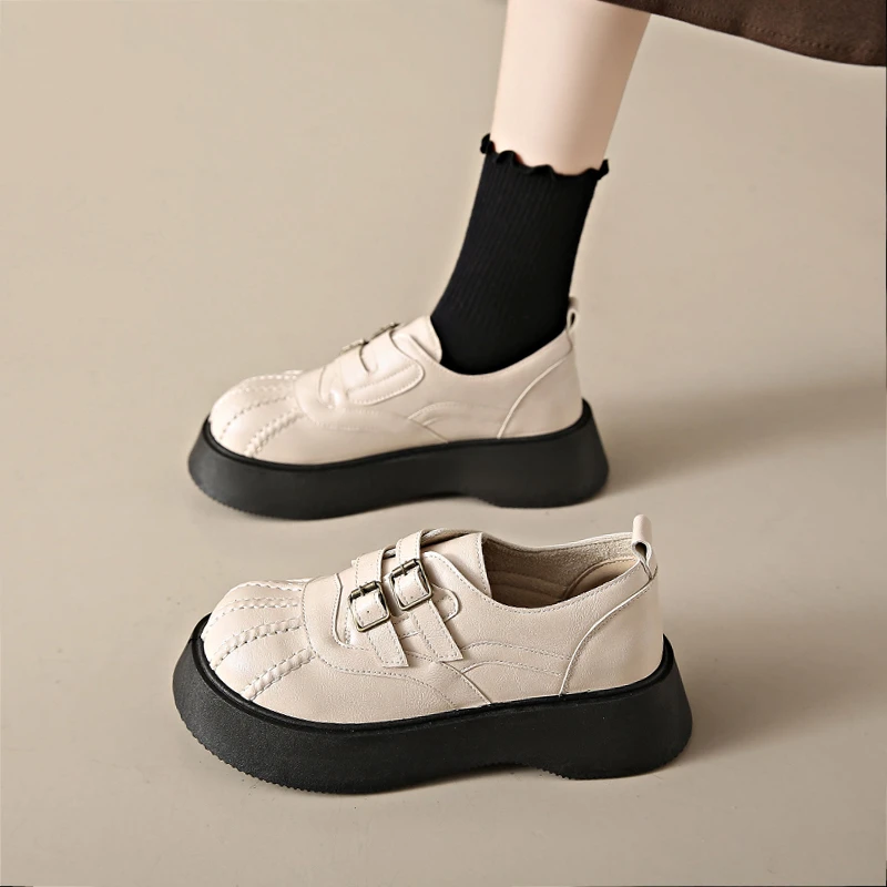 春夏 玛丽珍小皮鞋法式复古厚底百搭英伦风乐福鞋Z375【杏】