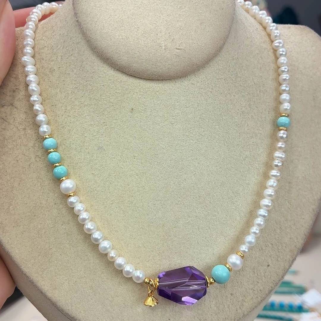 绿松石银S925镀金镶嵌颈饰