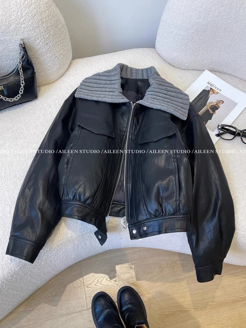 皮衣羽绒服女短款2025冬季新款加厚保暖羽绒内胆皮夹克外套上衣潮