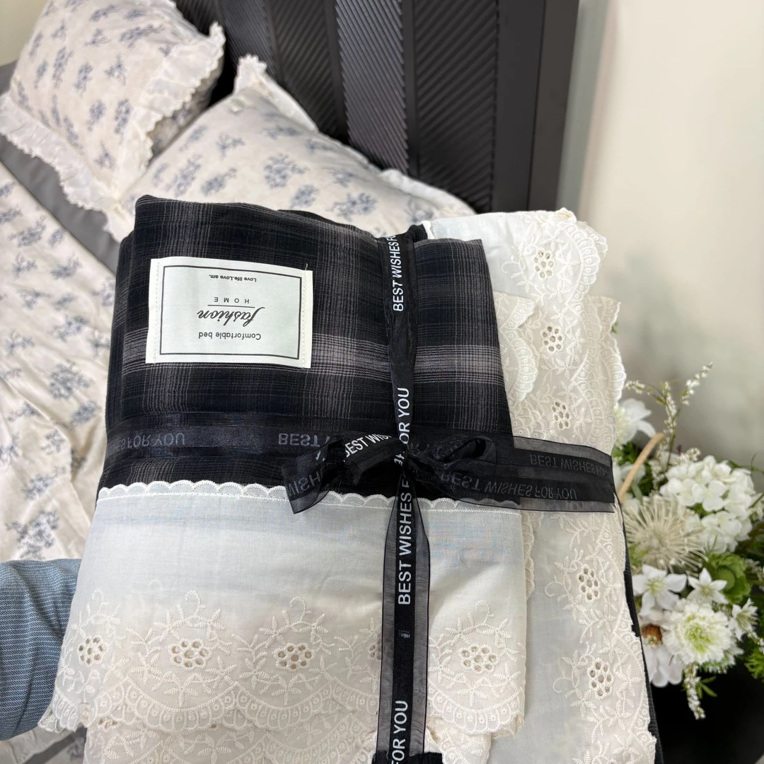 【Meftun Home】法式风格双人四件套简约复古格子