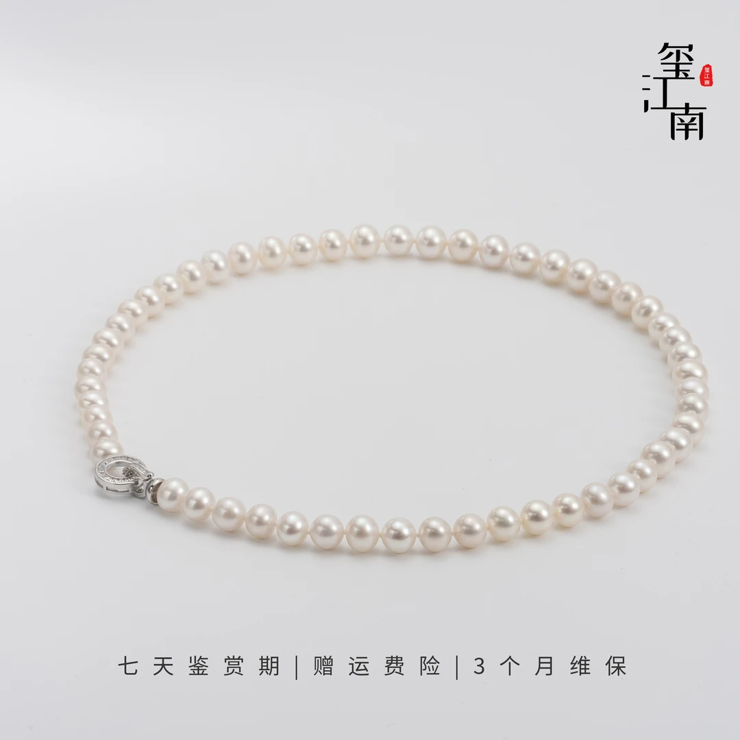 平安扣｜淡水无核珍珠项链S925银近圆气质满珠妈妈链7-8mm FX0184