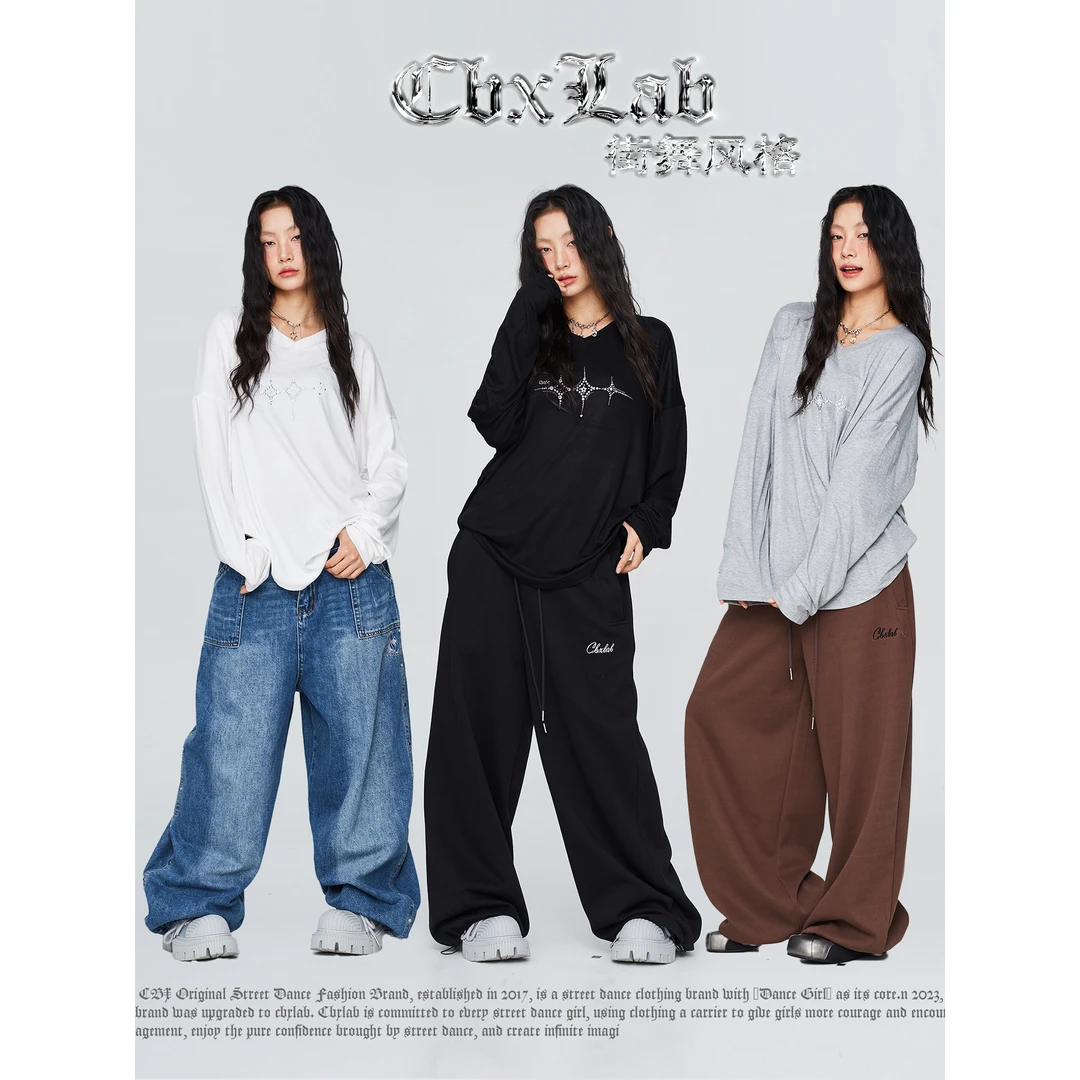 CBXLAB街舞潮牌星光异形烫钻慵懒罩衫休闲宽松秋季美式嘻哈复古
