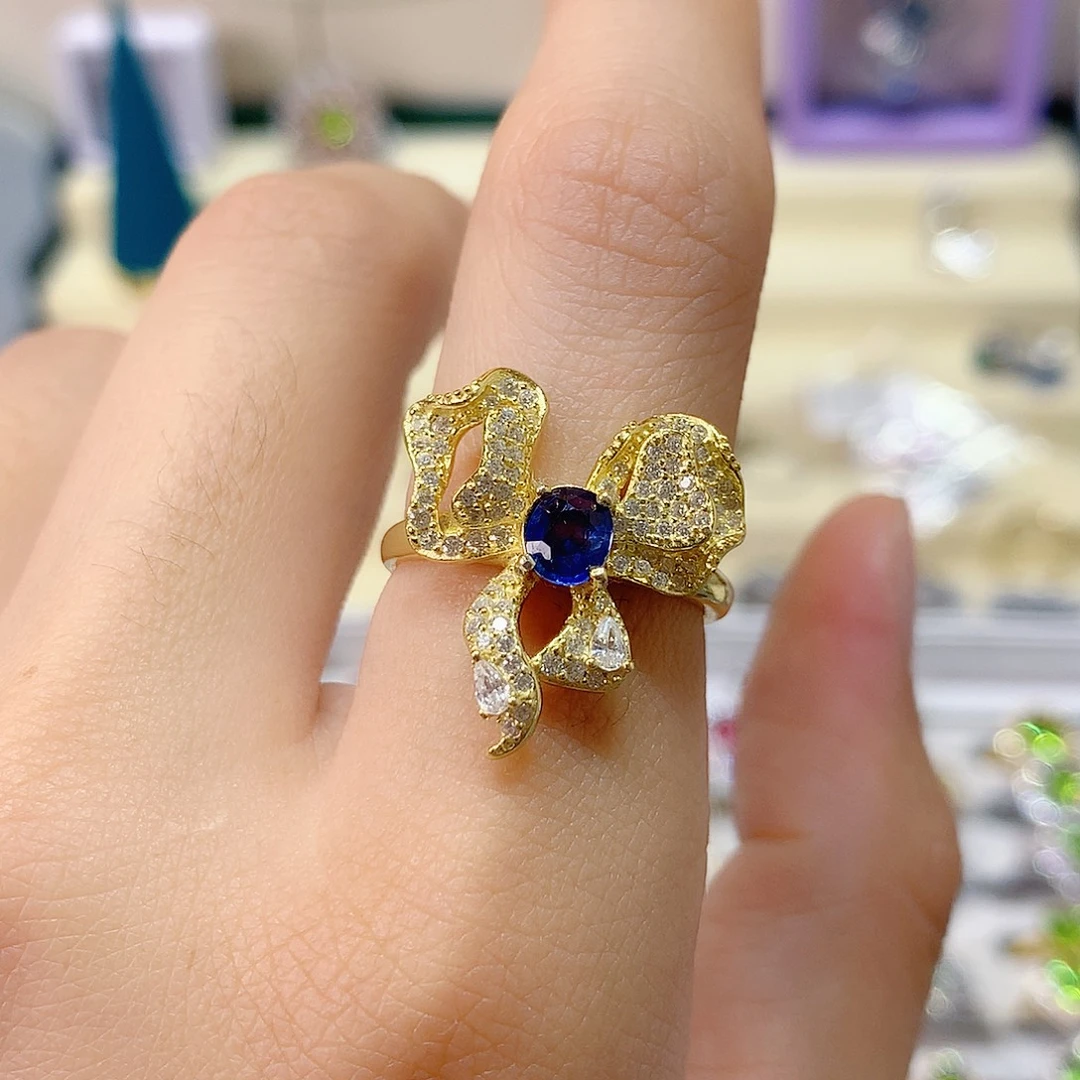 蓝宝石戒指银S925镶嵌