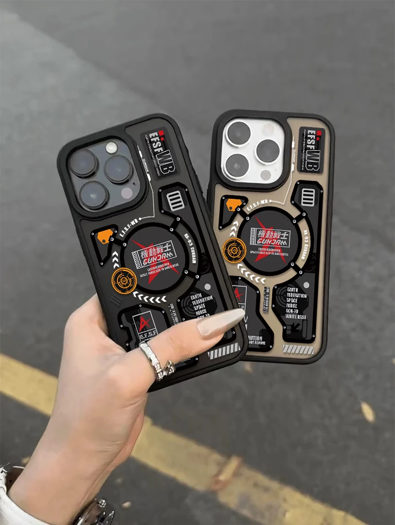 黑底机动战士适用于苹果iPhone16/15/14/13promax肤感手机壳卡通