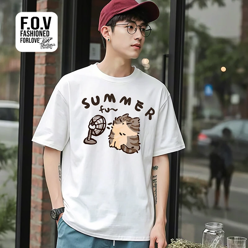 男装男生穿搭男士短袖t恤短袖男t恤纯棉t恤男款半截袖圆领印花T恤