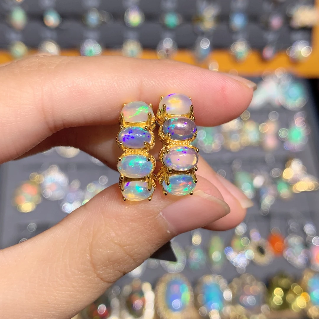 银S925镶嵌欧泊欧泊耳饰y