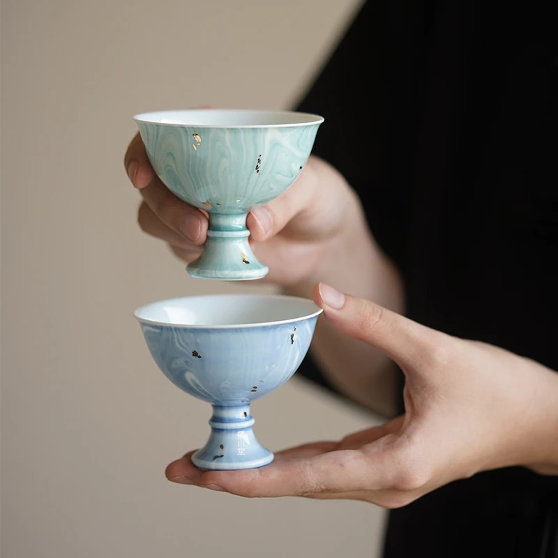 震山堂手工高脚杯主人杯茶杯酒杯新品原创首创水墨画风高足杯家用